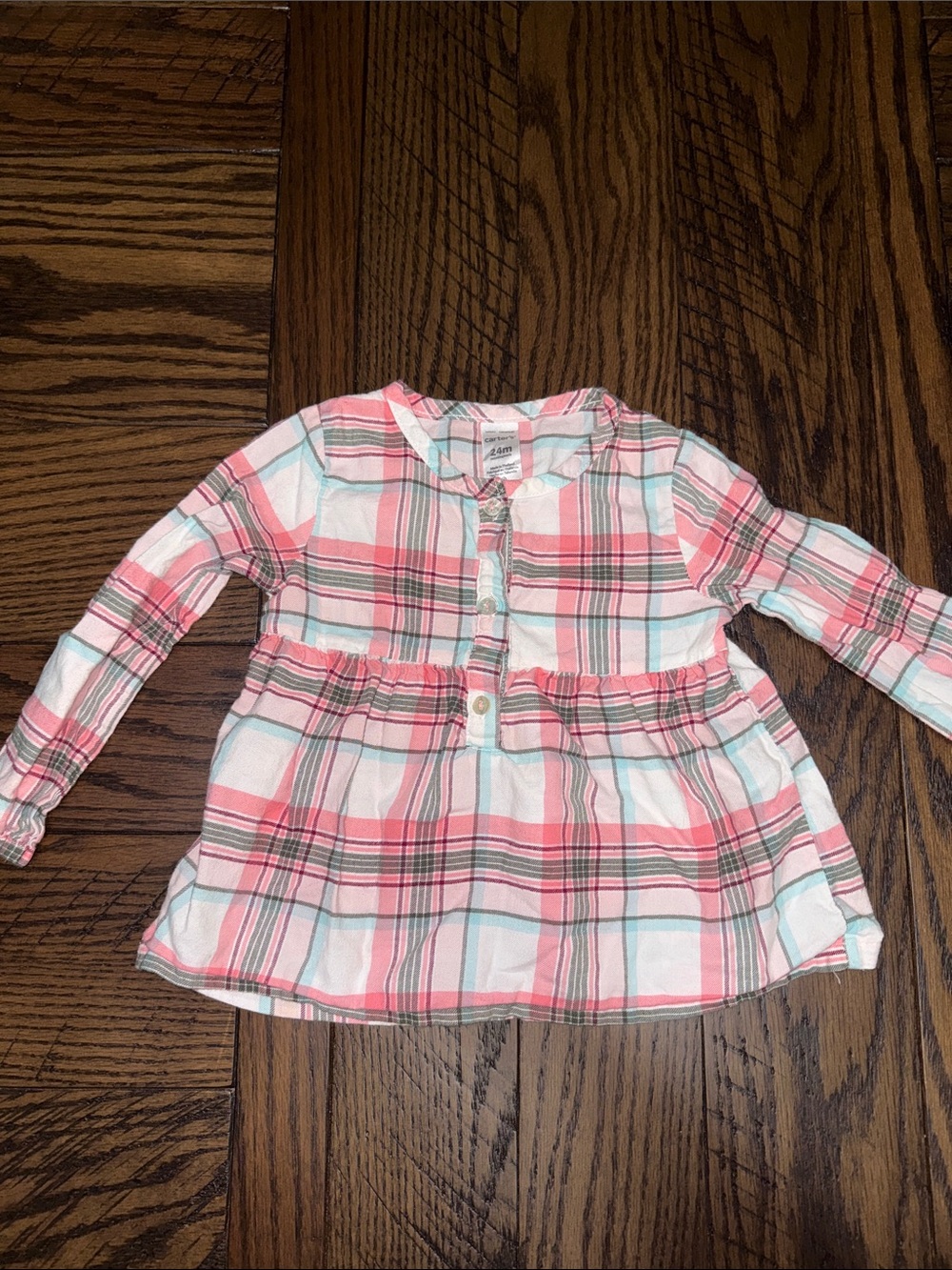 Carter's Pink Plaid Long-Sleeve Peplum Top